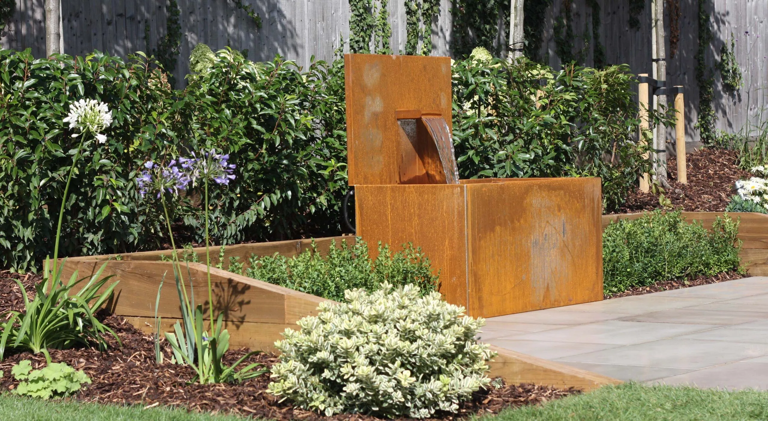 Modern corten steel water feature