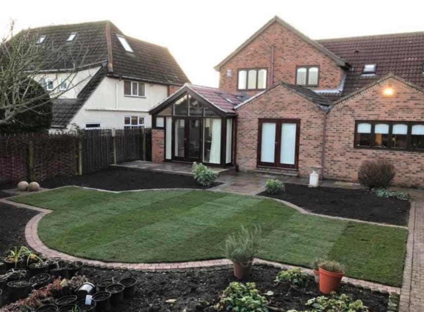 Professional landscaping work in progress